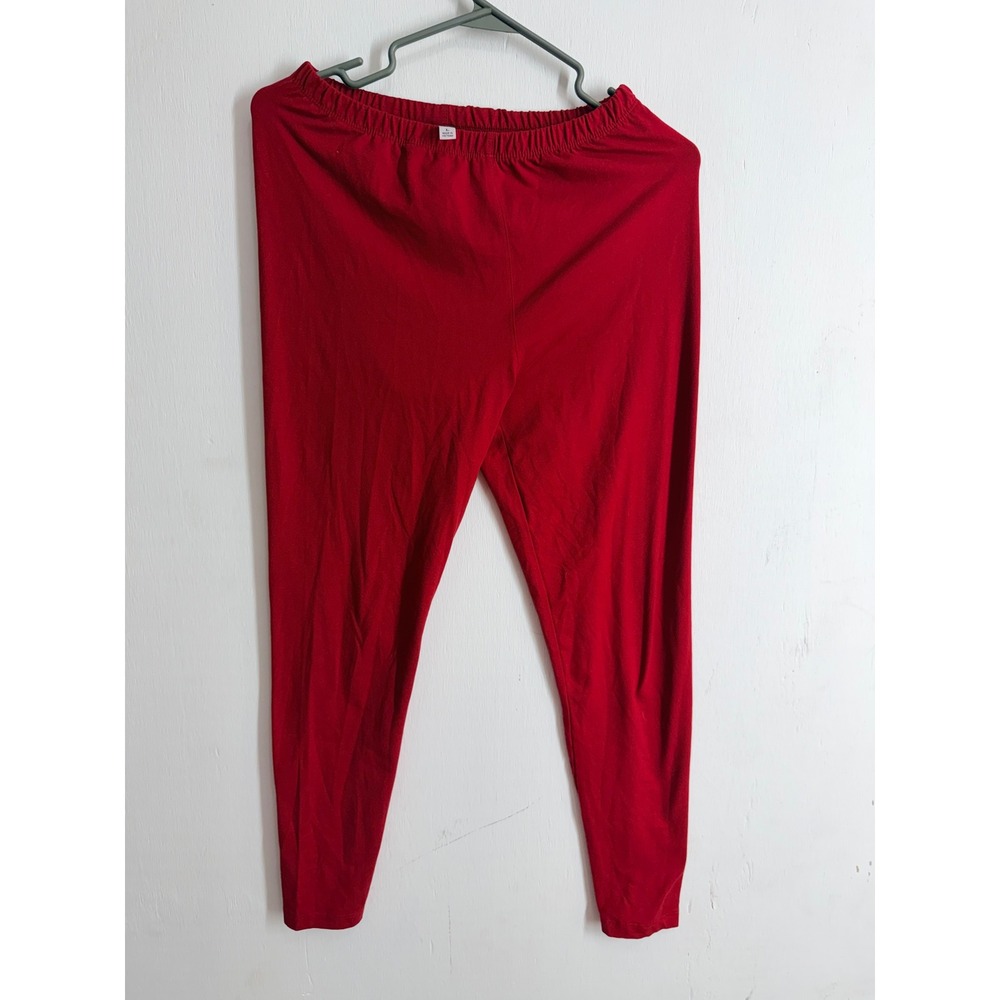 Zenana Red Leggings Women Large Elastic Waist Stretch Casual Pants Solid Red